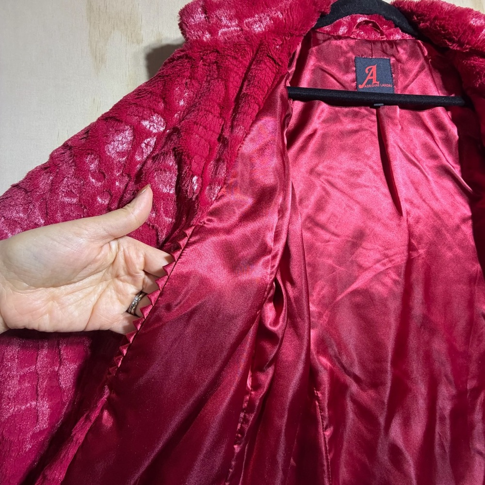 Adrienne Landau Red Faux‎ Fur Croc Embossed Zip Jacket Women’s 2X Plush Luxe - Picture 10 of 12